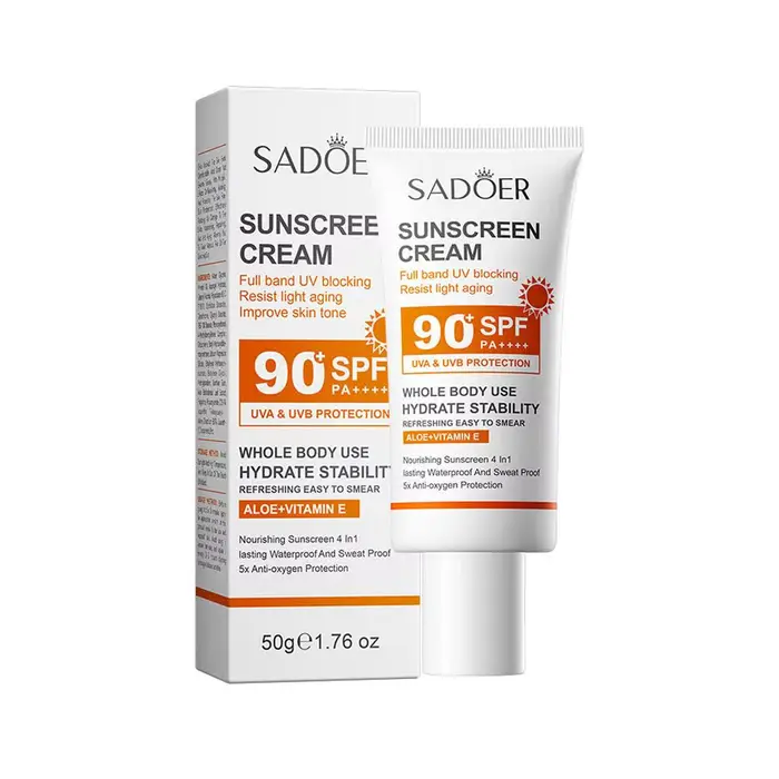 Crème solaire à haute protection SPF50+ SPF90+ PA+++ Imperméable Résistante à la transpiration Hydratation longue durée 50g/90ml