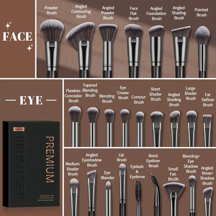 MAANGE 25 boîte-cadeau ensemble de pinceaux de maquillage des yeux du visage professionnel brosses pour fond de teint