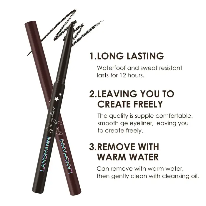 Crayon Eyeliner Gel à Application Facile Ultra-Lisse Imperméable Longue Tenue pour la Ligne des Yeux et des Cils