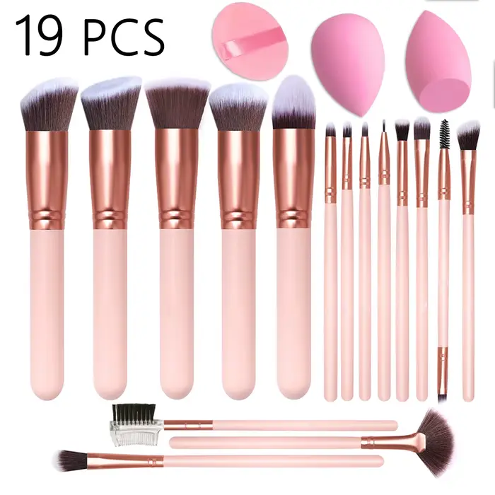 Ensemble de 19 pinceaux de maquillage, comprenant une éponge de maquillage, des pinceaux synthétique