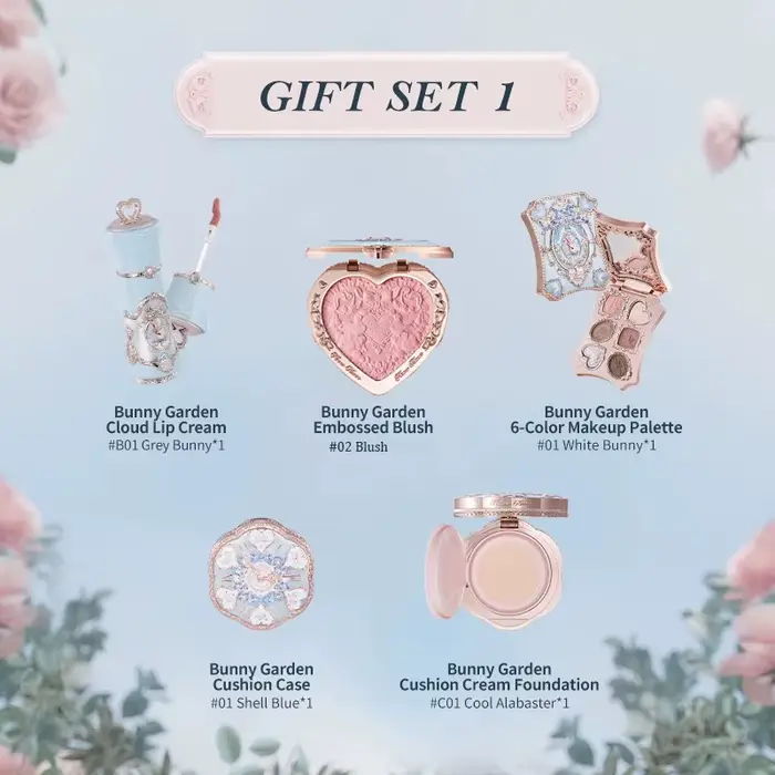 Kit de maquillage Flower Knows Bunny Garden Collection - Coffret cadeau avec rouge à lèvres