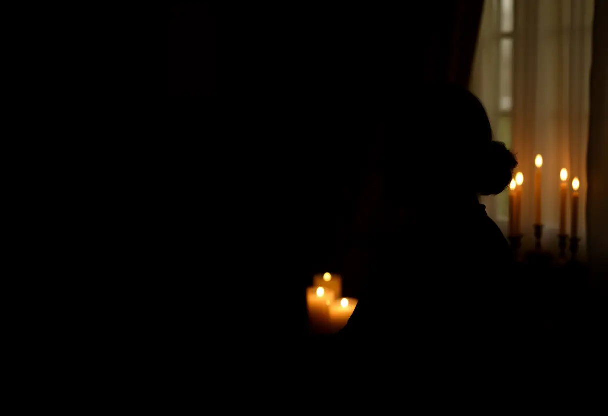 Un silhouetté se détend devant des bougies parfumées