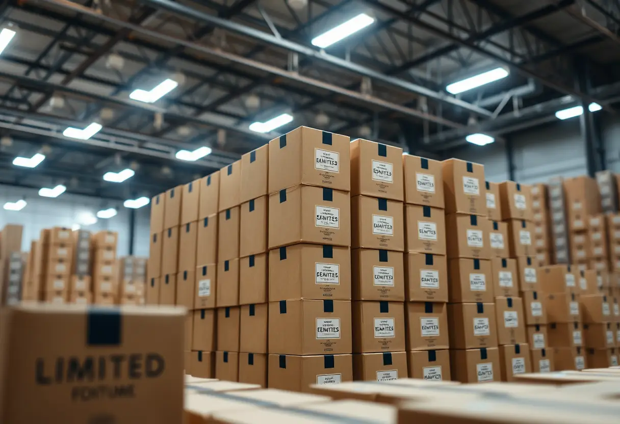 Des boîtes cartonnées empilées dans un entrepôt pour des parfums de niche