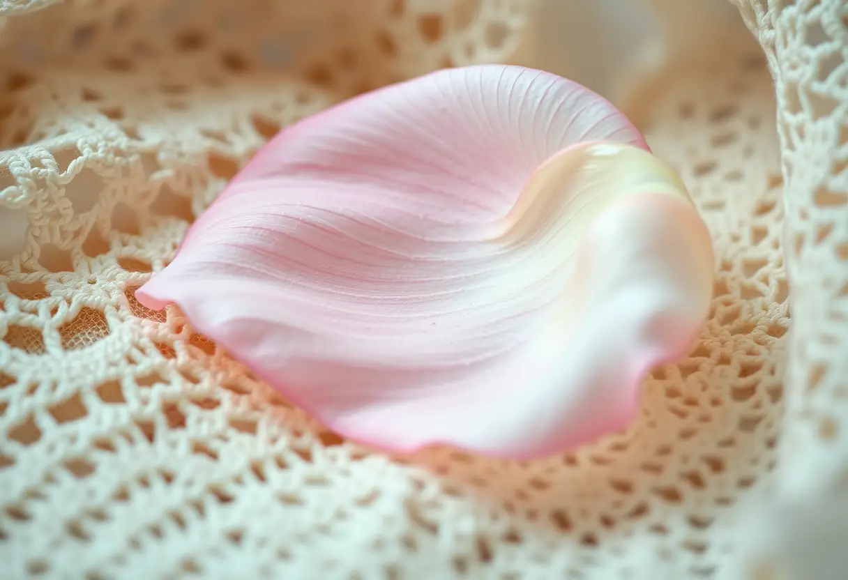 Une rose délicate posée sur un tissu dentelle crème