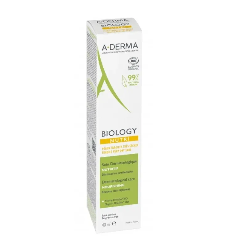 Crème nourrissante biologique A-Derma Biology avec Avoine Rhealba pour peaux sèches soin hydratant confort durable occassions spéciales femmes