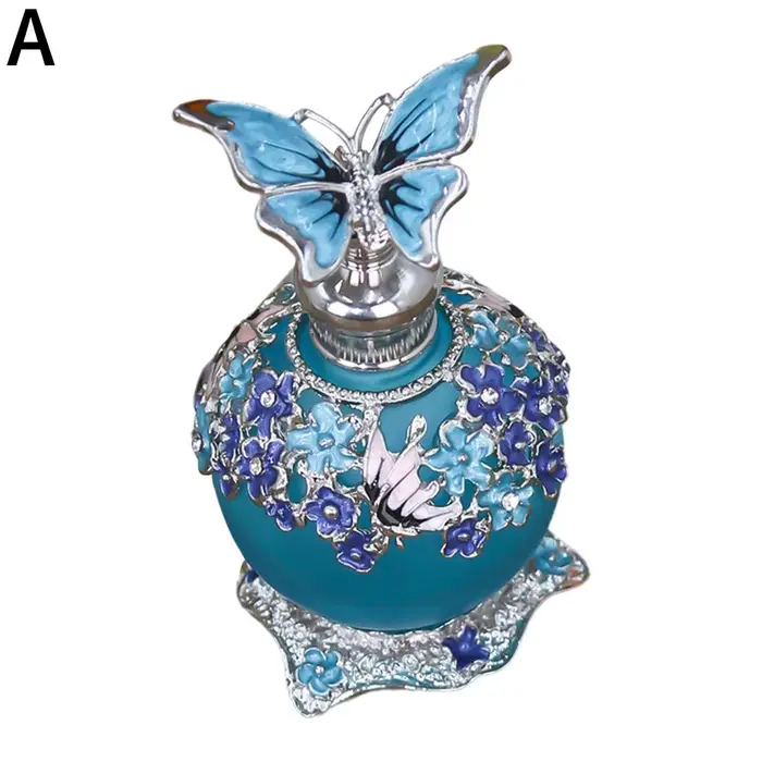 Bouteille de parfum vintage 25ml en verre rechargeable, conteneur en émail motif papillon et fleur, 