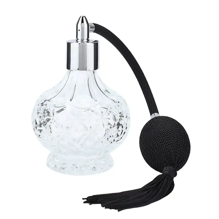 Bouteille de parfum rechargeable en verre avec pompon, vaporisateur à tête vis, multifonctionnelle pour femmes, élégante et vintage pour tous les jours et occasions spéciales