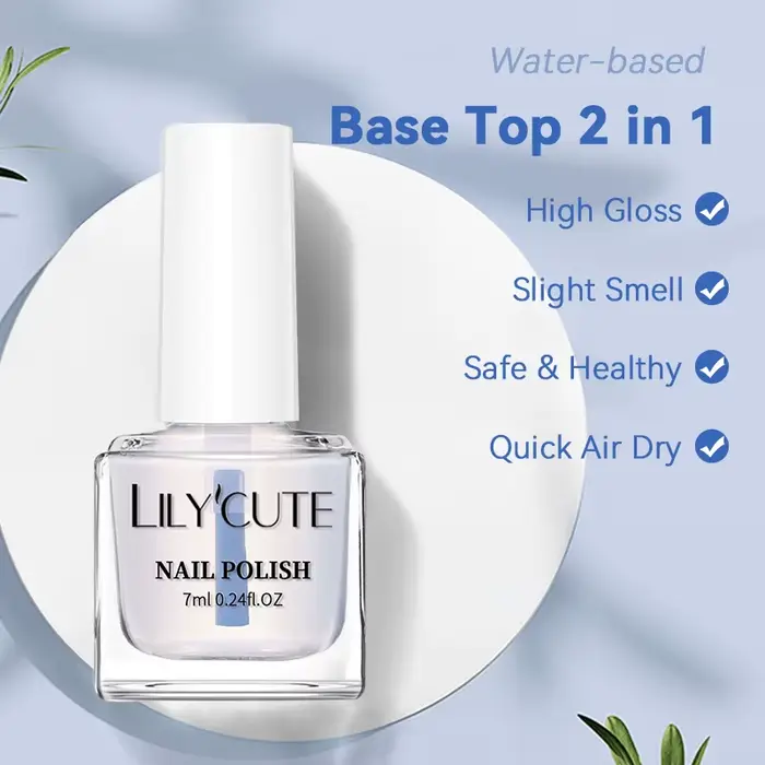 Vernis à ongles Lilycute 2 en 1 à base d'eau pour ongles brillants et en bonne santé clair brillant soin des ongles séchage rapide vernis d'art des ongles occasions spéciales