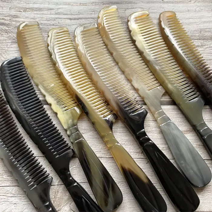 Peigne de massage en corne de buffle naturelle, antistatique, multifonction, à dents fines, peigne à cheveux sans couture, lisse, à bords étroits