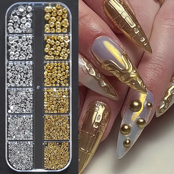 Perles en or et argent pour ongles en forme de caviar 3D design nail art élégant pour femmes occasions spéciales
