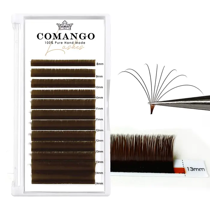 CoMango brun foncé facile ventilateur Extension de cils C/D Curl mélange 8-14mm individuel Ombre cil