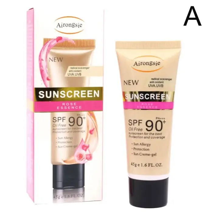 Crème solaire à l'essence de rose 45g SPF90+ sans huile, rafraîchissante, hydratante, lotion solaire