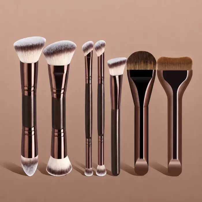 Ensemble de 7 pinceaux de maquillage, comprenant des pinceaux synthétiques doux pour le fond de teint, la poudre, le blush, le correcteur, le contour et l'ombre à nez.