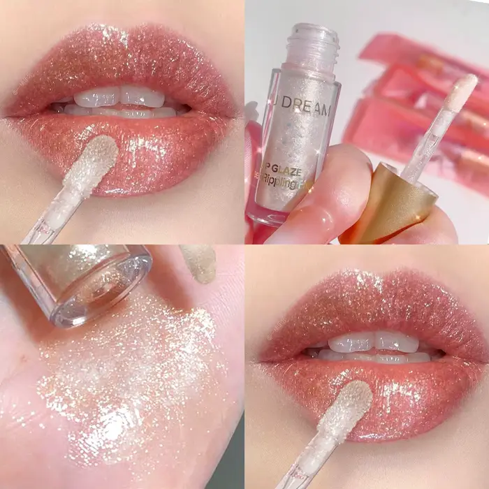 Gloss à lèvres rose scintillant, gloss à lèvres pailleté pour des lèvres pulpeuses et brillantes, gloss à lèvres hydratant longue durée