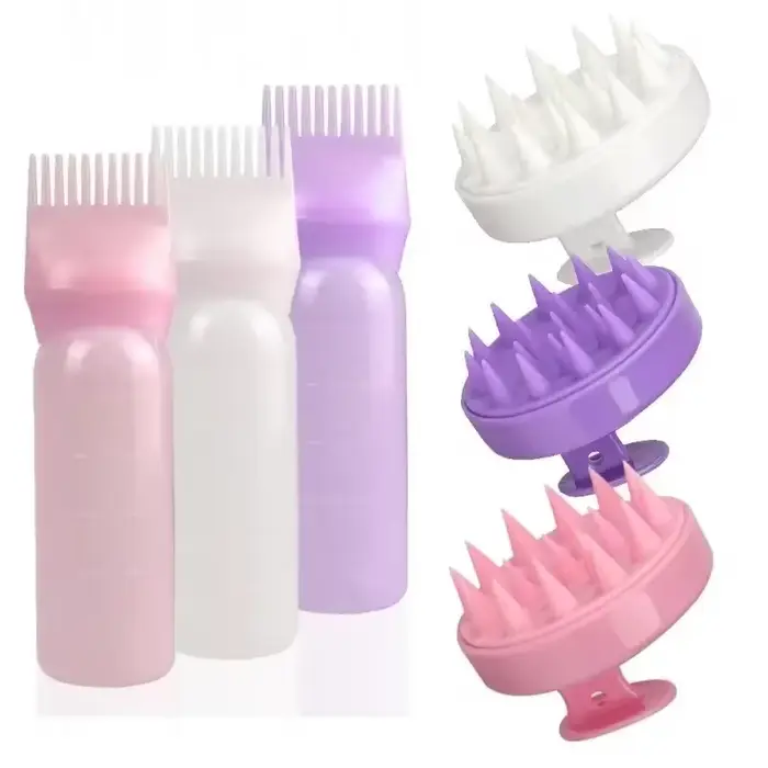 Brosse à shampoing en Silicone, peigne de Massage du cuir chevelu, applicateur d'huile de teinte, bo