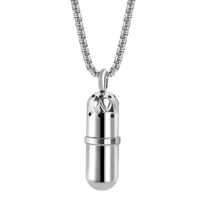 Collier de parfum en acier inoxydable pour homme, capsule de parfum, bouteille d'huile essentielle, 