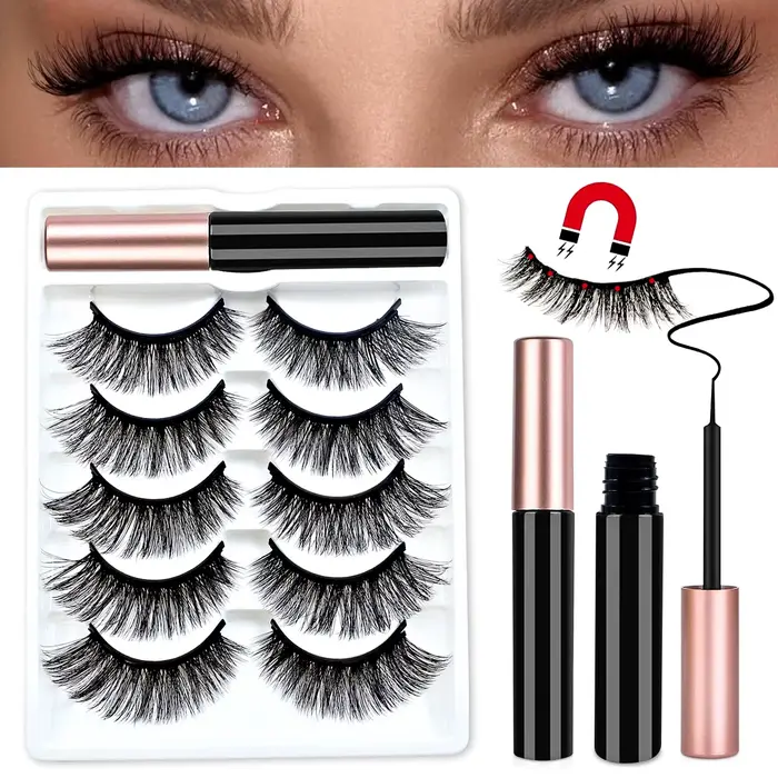 REDSIREN 5 paires de cils magnétiques avec Eyeliner cils naturels épais réutilisables nouveau faux c