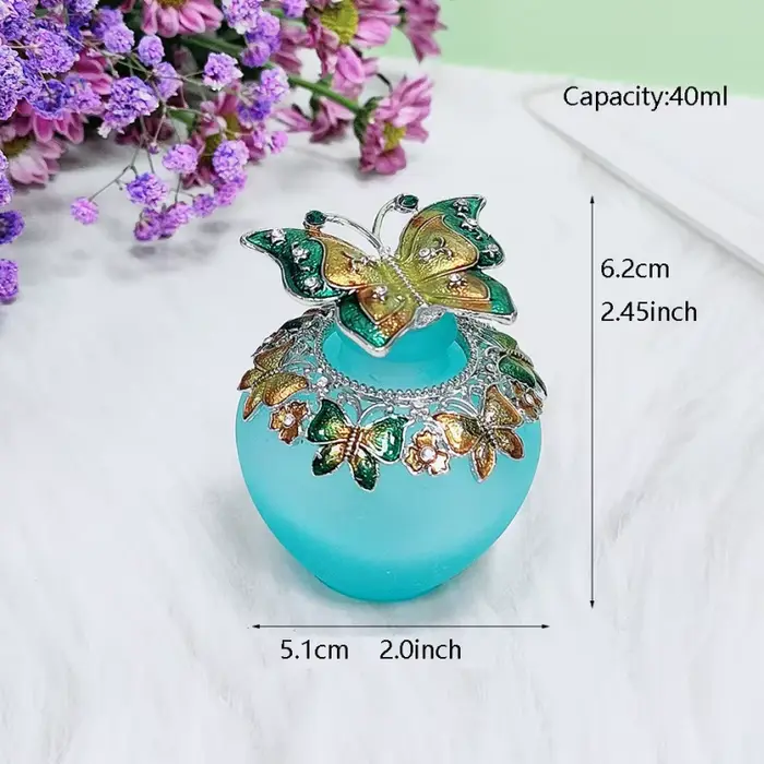Bouteille de parfum Vintage avec récipient en verre givré émaillé en métal, avec bouchon papillon cr