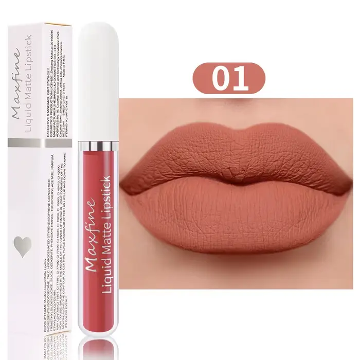 1 pièce Rouge à lèvres liquide mat velours hautement pigmenté, longue tenue, waterproof, anti-transf