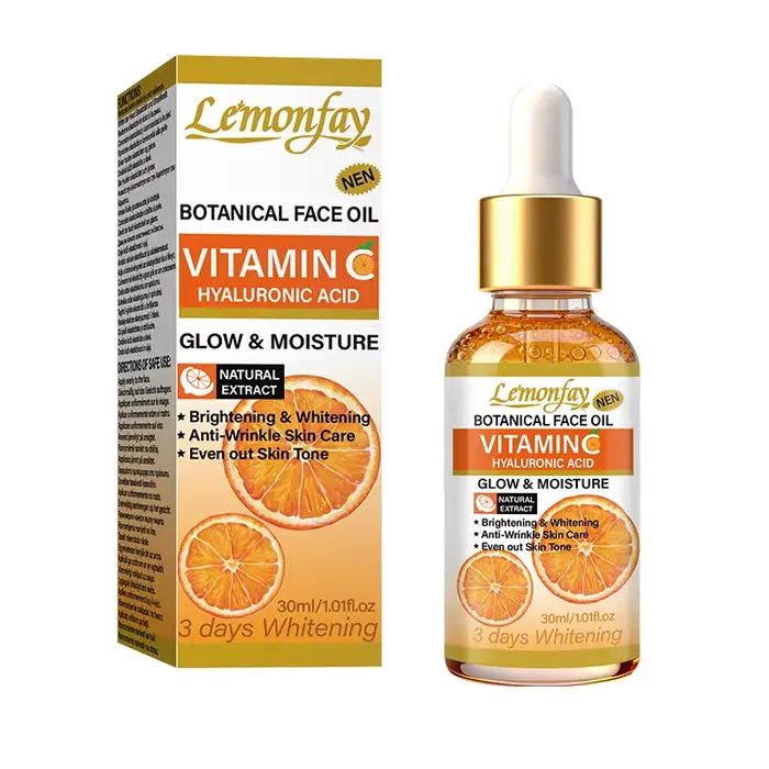 Huile pour le visage botanique à la vitamine C Lemonfay, sérum à l'acide hyaluronique pour l'éclat e