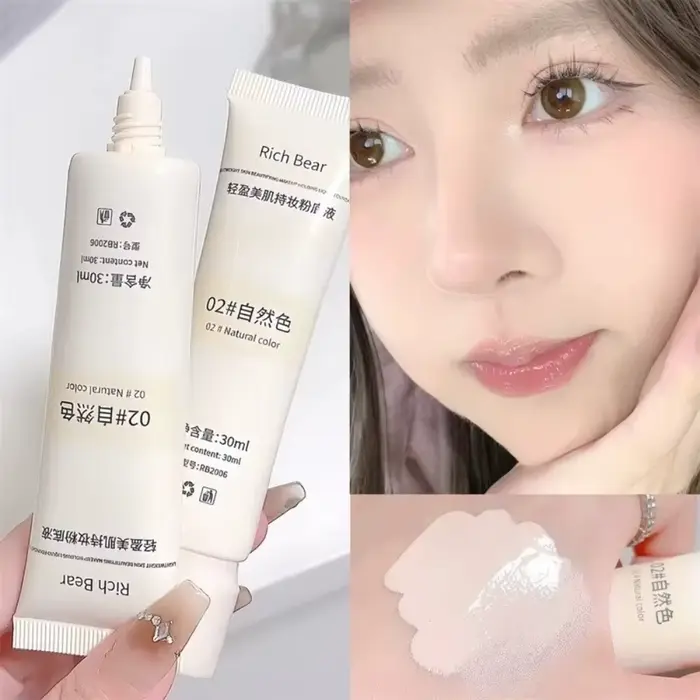 Fond de Teint Liquide Hydratant Blanc Ivoire Couleur Naturelle Imperméable Crème BB Longue Durée Légère Non Collante Maquillage