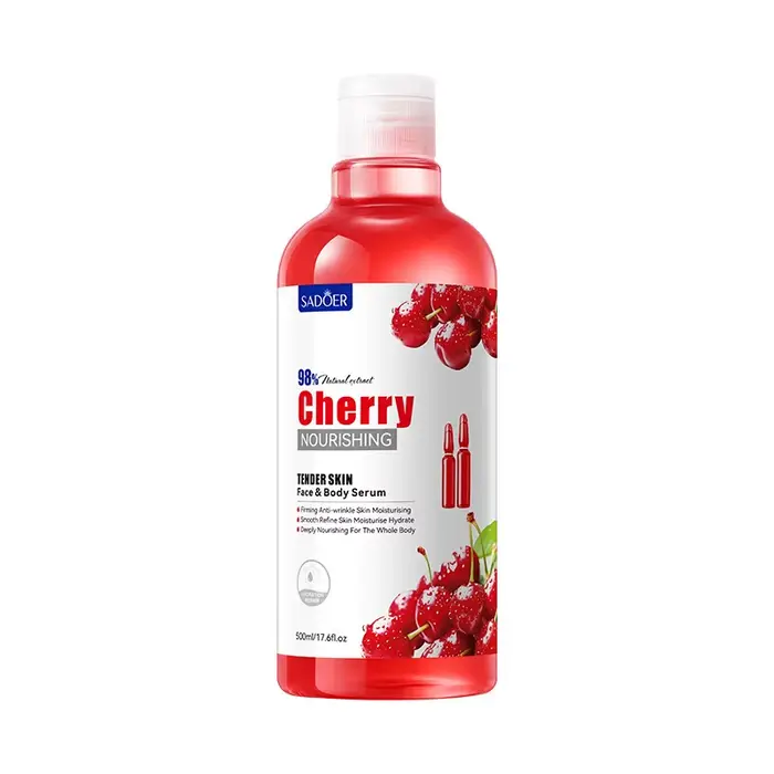 Sérum Visage aux Acides de Fruits 500ml Cerise VC – Essence Corporelle Éclaircissante, Exfoliante, R