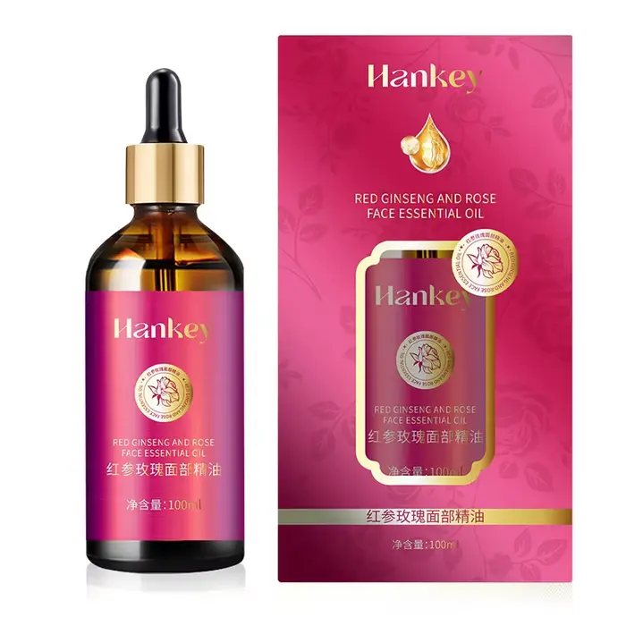 Huile de rose pour le visage à l'extrait de ginseng rouge, sérum facial anti-âge, éclaircit l'hydrat, optimiste et révèle une peau radieuse, 100ml