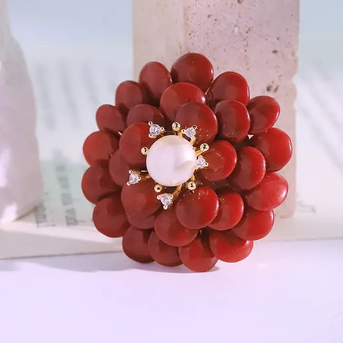 Perle d'eau douce naturelle, broche en bambou de mer rouge, Design fait à la main, accessoires bijoux pour femmes GO0012