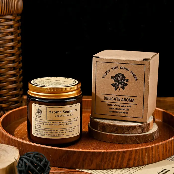 Bougie parfumée en verre ambré, petit lot, bougie romantique Vintage sans fumée pour décoration de T