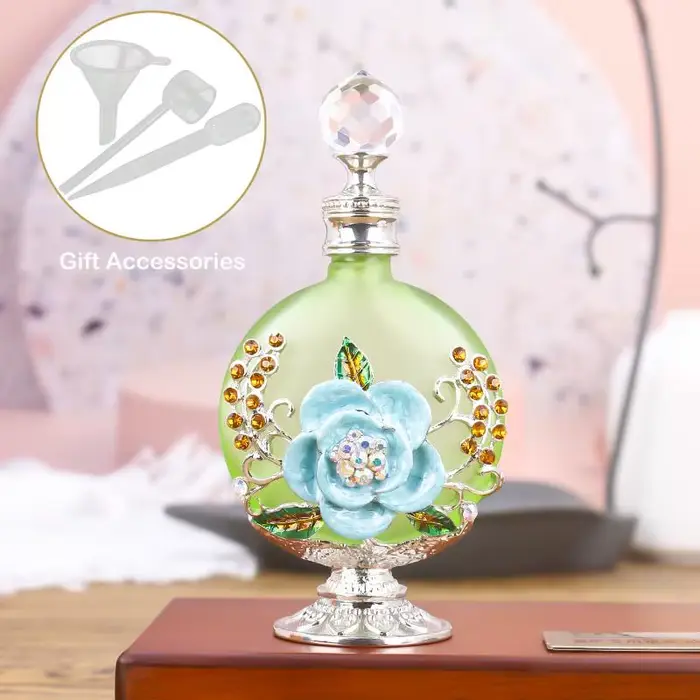 Bouteille de parfum et d'huile essentielle vide vintage de 30 ml de style Moyen-Orient avec cristal incrusté pour femmes, cadeau d'anniversaire et de mariage