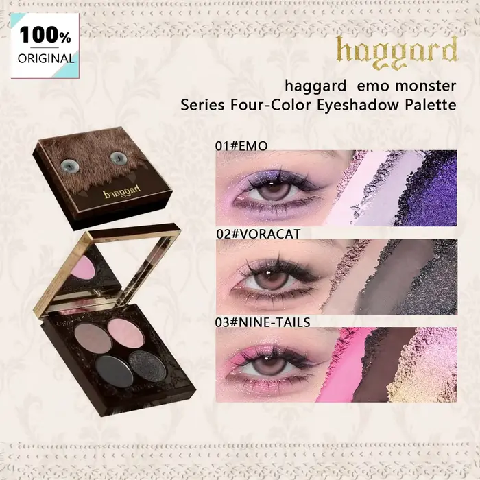 Palette de fards à paupières quatre couleurs Haggard Emo Monster Series, pigmentation longue durée, 