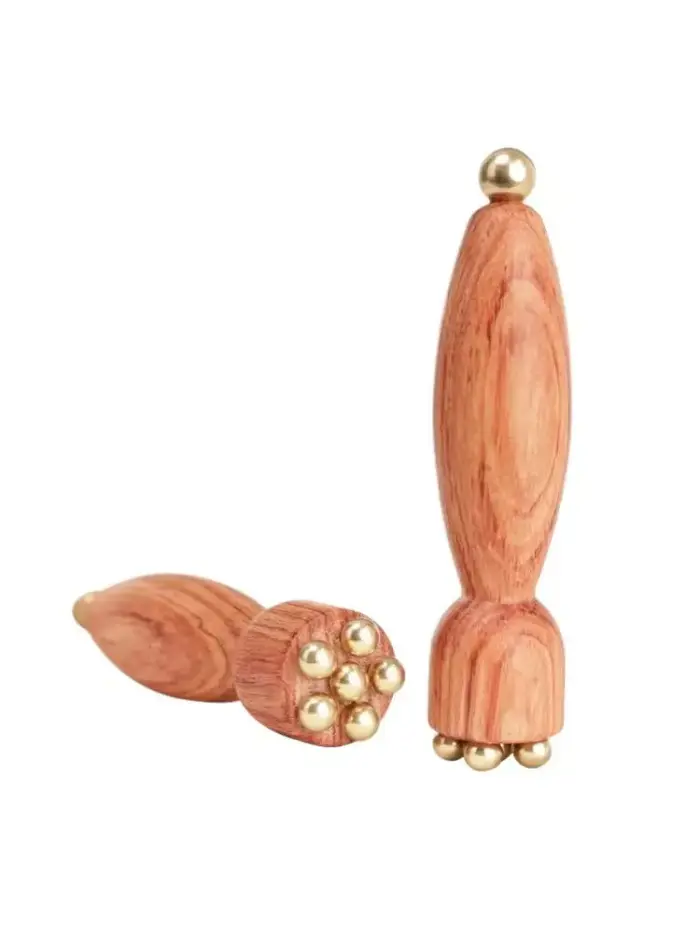 Masseur facial en forme de graine de lotus, outil de beauté en laiton et bois de rose, Gua Sha facia