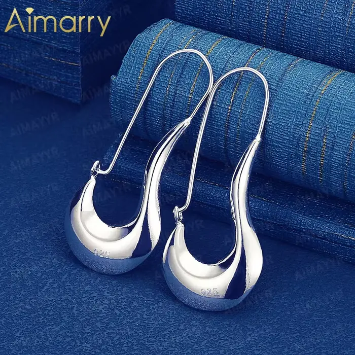 Boucles d'oreilles en argent sterling 925, 55 mm * 22 mm, en forme de goutte d'eau lisse, idéales pour les soirées féminines, bijoux de mode de haute qualité.