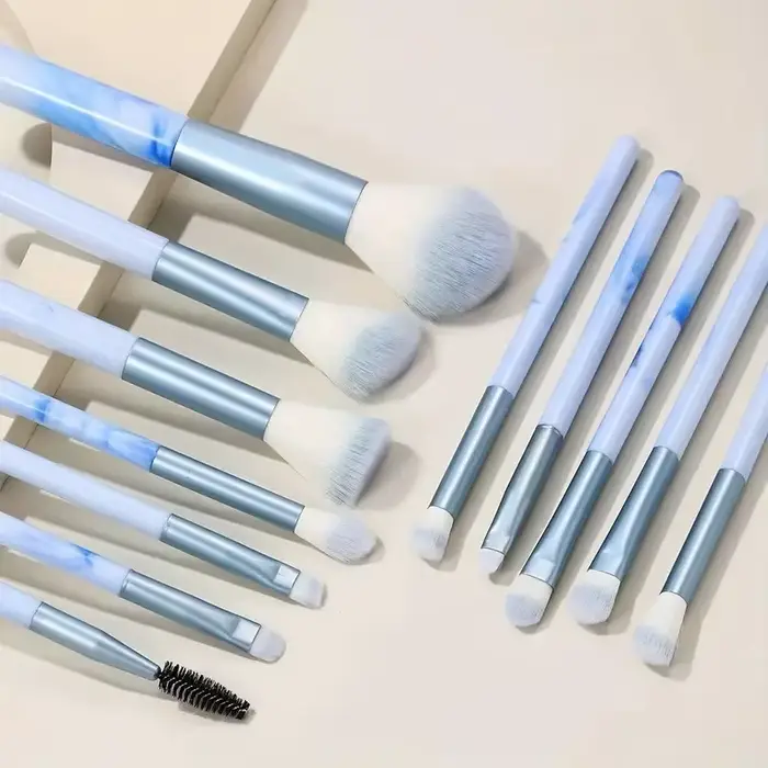 Ensemble de 12 pinceaux de maquillage bleus, pour fond de teint, anticernes, blush, poudre, fard à p
