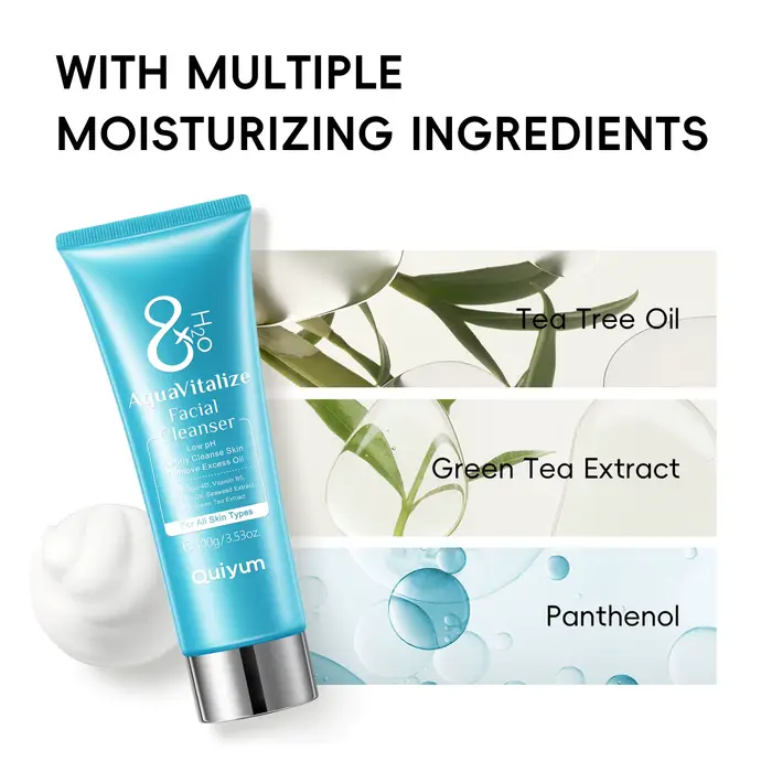 Nettoyant visage Quiyum 8X H2O AquaVitalize 100g, nettoyage quotidien doux, contrôle du sébum, rafraîchissant, pour tous types de peaux