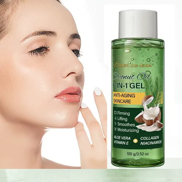 Gel 6-en-1 à l'huile de noix de coco avec collagène et aloe vera, hydratant et raffermissant anti-âge
