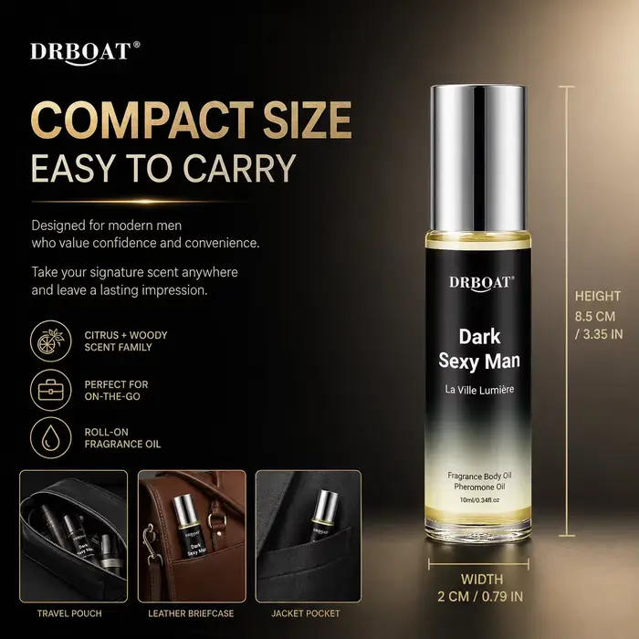Huile corporelle à phéromones pour homme, parfum boisé et d'agrumes sans alcool, huile de parfum longue durée pour les rendez-vous quotidiens des hommes.