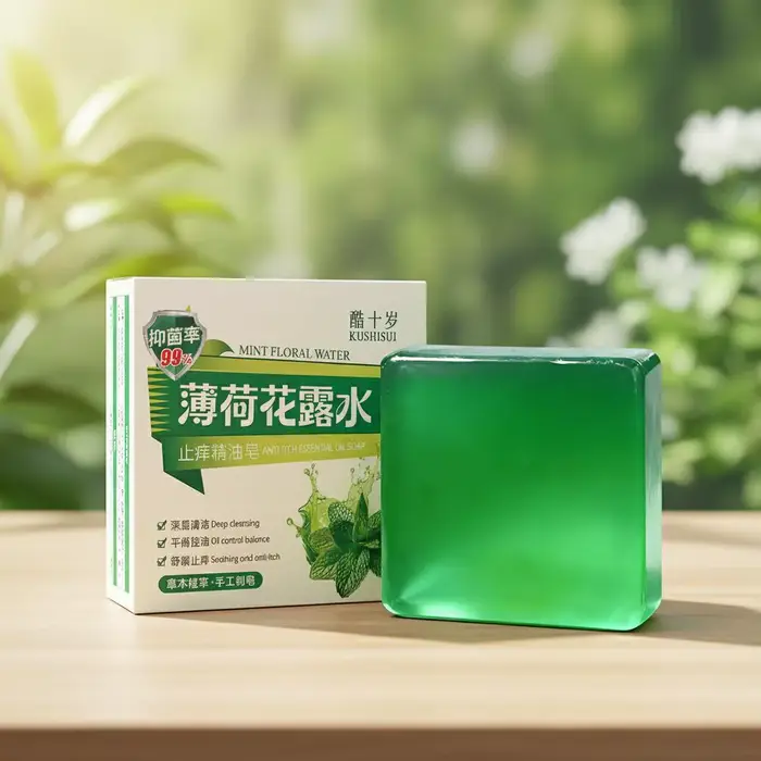Savon artisanal à l'eau florale de menthe et aux huiles essentielles